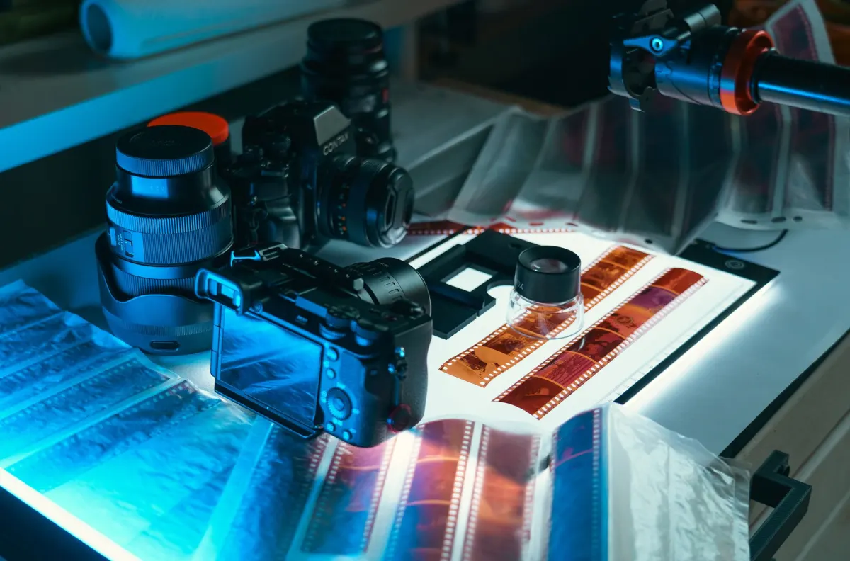 Un photographe installe un produit sous une lumière douce en studio pour une photo de catalogue, le type d'image homogène dont a besoin un catalogue Facebook Shops.