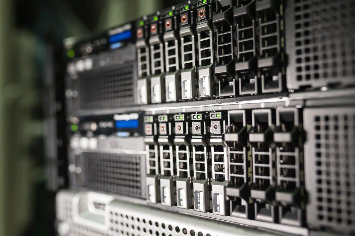 Rows of server storage racks, representing the scale of monthly Reddit data dumps.