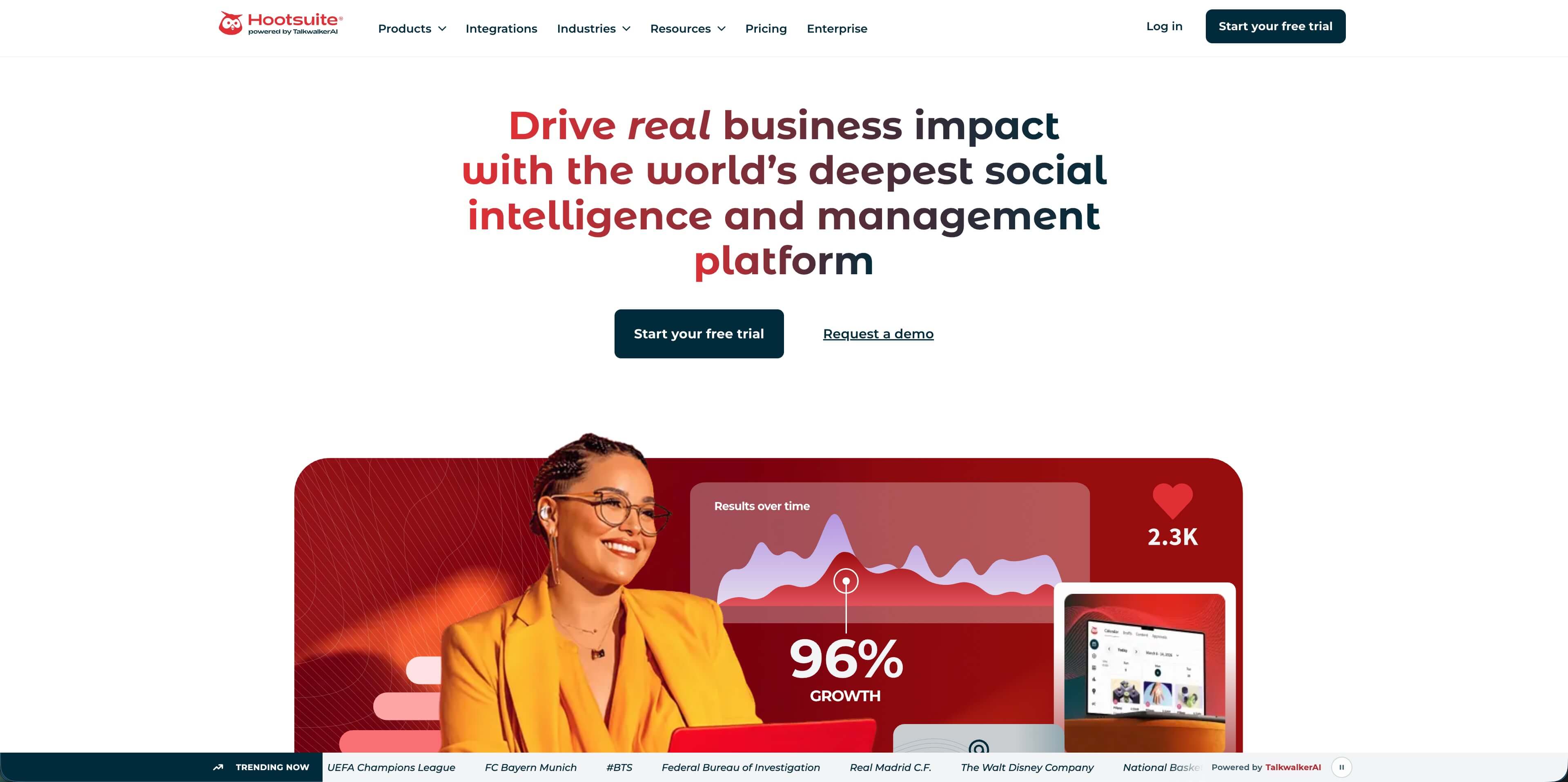 Panel de Hootsuite que muestra transmisiones sociales, bandeja de entrada y actualizaciones de plomería programadas